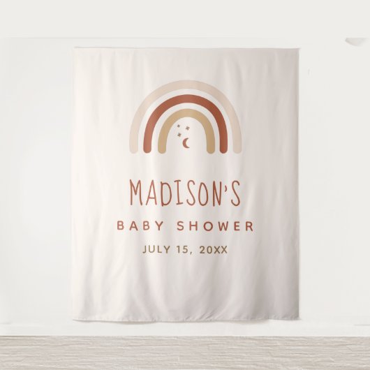 Tenture Joli Boho Arc-en-Ciel Terracotta Baby Shower Lune (Devant)