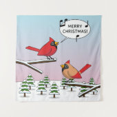 Tenture Joli Cardinal Rouge chanter Joyeux Noël (Devant)