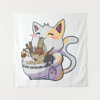 Tenture Joli chat Neko avec bol de nouilles Ramen Anime Ja