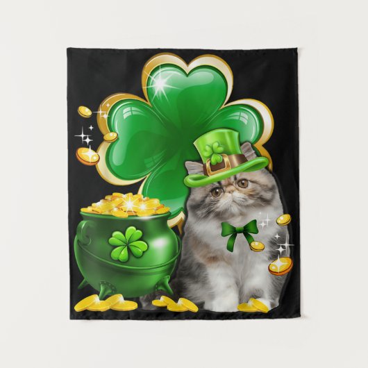 Tenture Joli Chat Trèfle Irlandais Saint St Patrick (Devant)