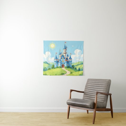 Tenture Joli château bleu et blanc (En situation (horizontale))