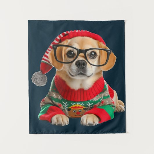 Tenture Joli Chien Pull de Noël Laid (Devant)