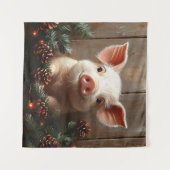 Tenture Joli Cochon de Noël Peinture rustique (Devant (Horizontal))