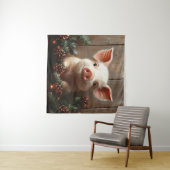 Tenture Joli Cochon de Noël Peinture rustique (En situation (horizontale))