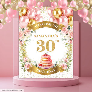 Tenture Joli Gâteau Aquarelle Or Rose Pour 30 Ans