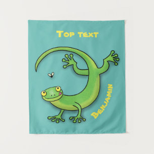Tenture Joli gecko vert salutations avec dessin animé