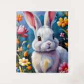 Tenture Joli Lapin Blanc Entouré de Fleurs Vibrantes (Devant)