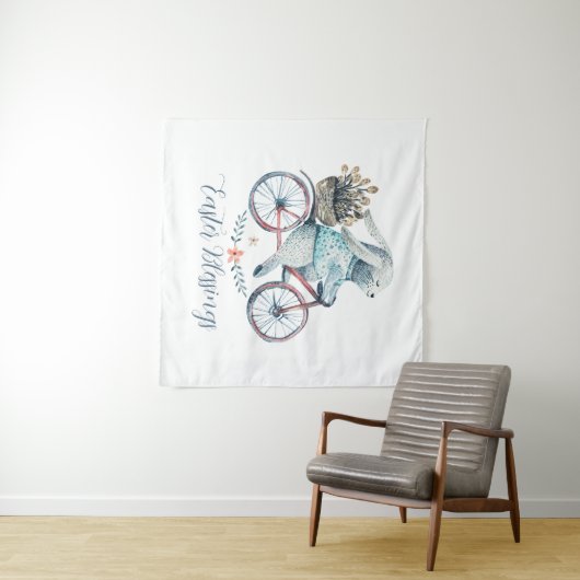 Tenture Joli lapin de Pâques à vélo (En situation (horizontale))