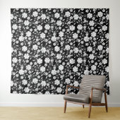 Tenture Joli noir fleurs blanches motif (En situation (horizontale))