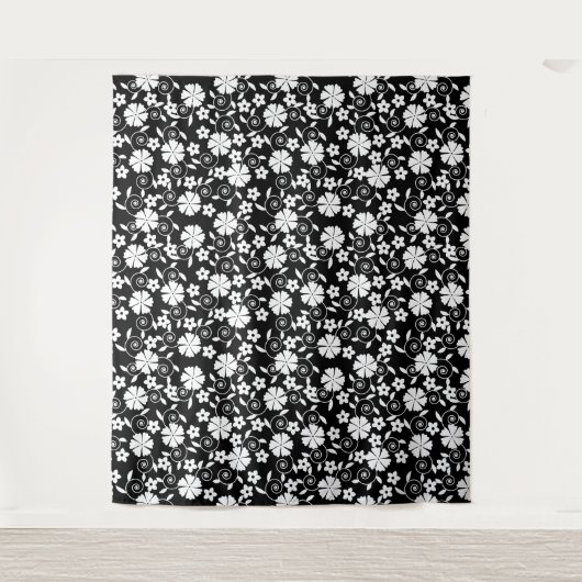 Tenture Joli noir fleurs blanches motif (Devant)