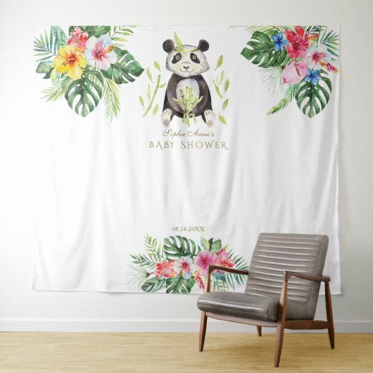 Tenture Joli Panda Fleurs Bébé Shower Photobooth Accessoir (En situation (horizontale))