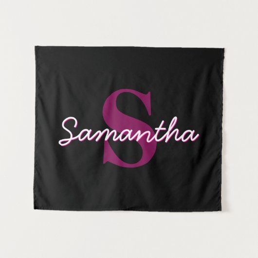 Tenture Joli script de monogramme rose et noir personnalis (Devant (Horizontal))