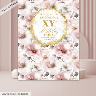 Tenture Joli stand photo d'anniversaire floral rose poussi