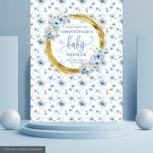 Tenture Jolie bannière de baby shower or aux fleurs pastel