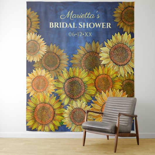 Tenture Jolie douche de mariée rustique bohème tournesol b (En situation)