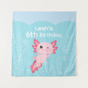 Tenture Jolie fête d'anniversaire des Axolotl roses pour f