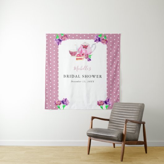Tenture Jolie fête de mariage avec thé, fond rose (En situation)