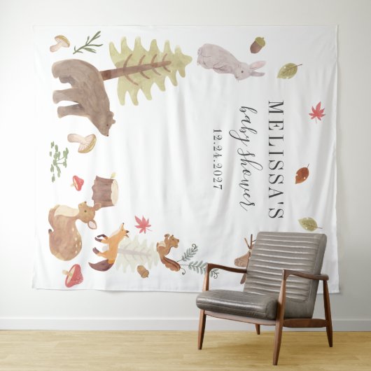 Tenture Jolie Fête de Naissance Animaux Forestiers Rustiqu (En situation (horizontale))