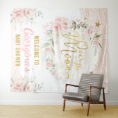 Tenture Jolie Fille Bébé Bienvenue Fleurs Étoiles Lune Ros (En situation (horizontale))