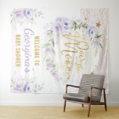 Tenture Jolie Lune Étoiles Fleurs Violettes Bienvenue Bébé (En situation (horizontale))