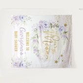 Tenture Jolie Lune Étoiles Fleurs Violettes Bienvenue Bébé (Devant (Horizontal))