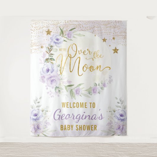 Tenture Jolie Lune Étoiles Fleurs Violettes Florales Bienv (Devant)