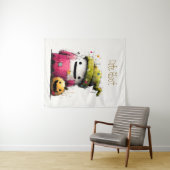 Tenture Jolie Patchwork Aquarelle Fantôme Halloween (En situation (horizontale))