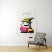 Tenture Jolie Patchwork Aquarelle Fantôme Halloween (En situation)