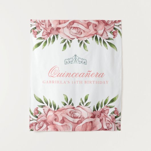 Tenture Jolie Rose Rose | Toile de fond Quinceanera (Devant)