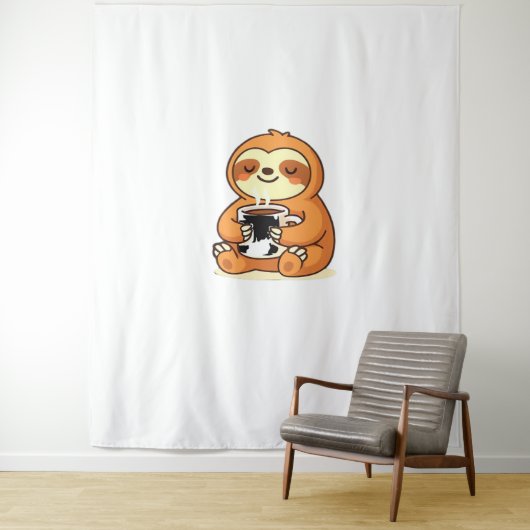 Tenture Jolie Sloth Relaxant avec Hot Coffee Premium T-Shi (En situation)