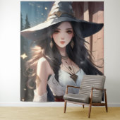 Tenture Jolie sorcière en art mural blanc (En situation)