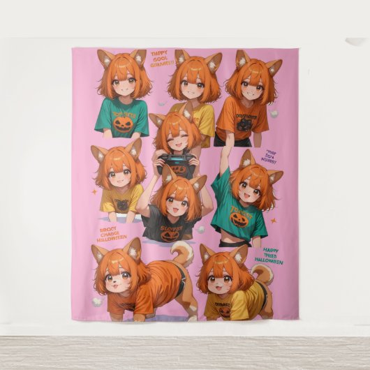 Tenture Jolies Filles Renard Anime (Devant)