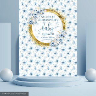 Tenture Jolies fleurs bleues poussiéreuses, garçon doré, b