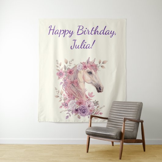 Tenture Jolies Ponies Fleurs Pâles Cheval (En situation)