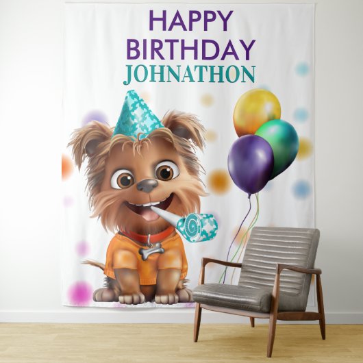 Tenture Jote Chien Chien Chien Anniversaire (En situation)