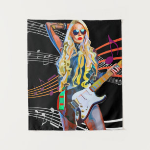 Tenture joueur de guitare blonde Rocker Abstraite Woman Mu