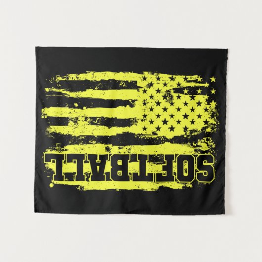 Tenture Joueur Softball American Flag (Devant (Horizontal))