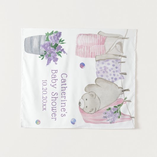 Tenture Jour de lessive Ourson Mignon Aquarelle Baby Showe (Devant (Horizontal))