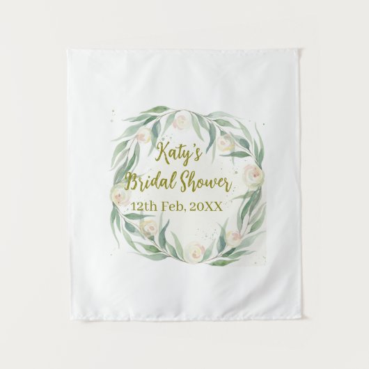 Tenture Jour de mariage floral eucalyptus vert nom date (Devant)