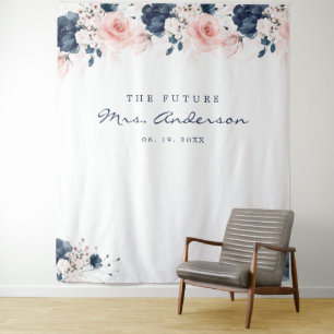 Tenture Jour de mariage Navy Blue et rose tendre floral
