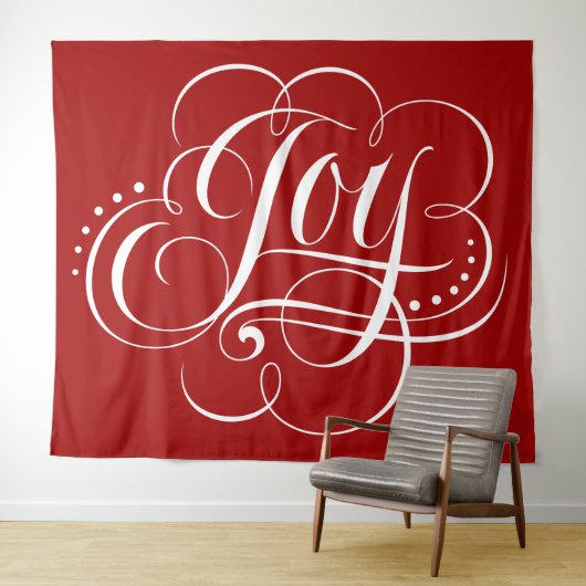 Tenture JOY Calligraphie de Noël en Rouge (En situation (horizontale))