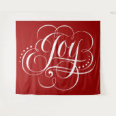 Tenture JOY Calligraphie de Noël en Rouge (Devant (Horizontal))