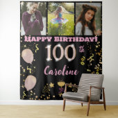 Tenture Joyeuse 100e Anniversaire Rose Parties scintillant (En situation)