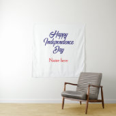 Tenture joyeuse fête de l'indépendance nom bleu rouge amér (En situation)