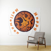 Tenture Joyeuse lanterne d'Halloween araignées et chauves- (En situation (horizontale))