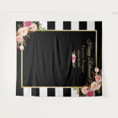 Tenture Joyeuse retraite fond rayé floral en noir et blanc (Devant (Horizontal))