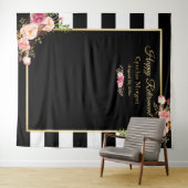 Tenture Joyeuse retraite Fond rayures florales en noir et  (En situation (horizontale))