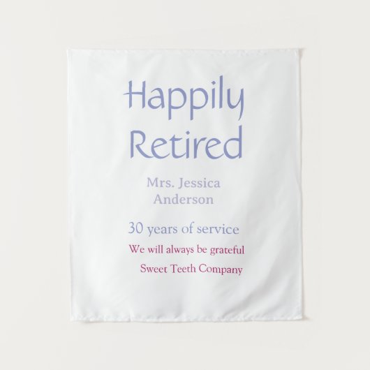 Tenture Joyeuse retraite nom années de service violet (Devant)