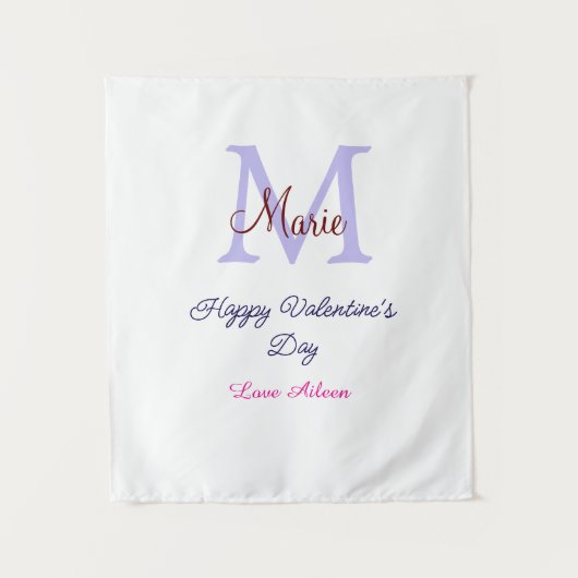 Tenture Joyeuse Saint-Valentin pastel violet monogramme ro (Devant)