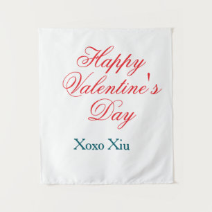 Tenture Joyeuse Saint-Valentin rouge bleu xoxo amour nom